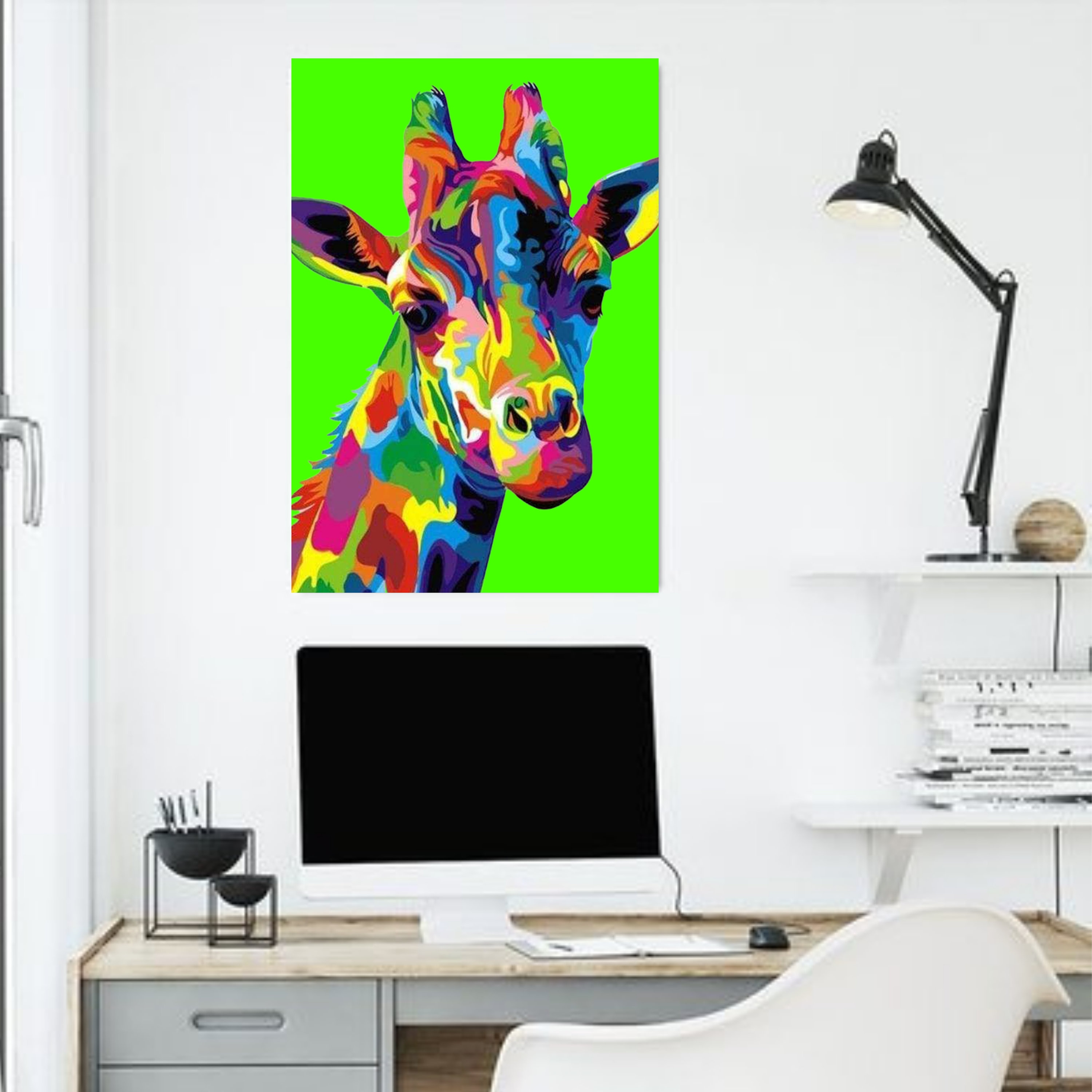 Tableau Girafe Pop Art, Tableau Portrait Girafe, Design, Moderne, Animaux Sauvage, Coloré, Décoratio