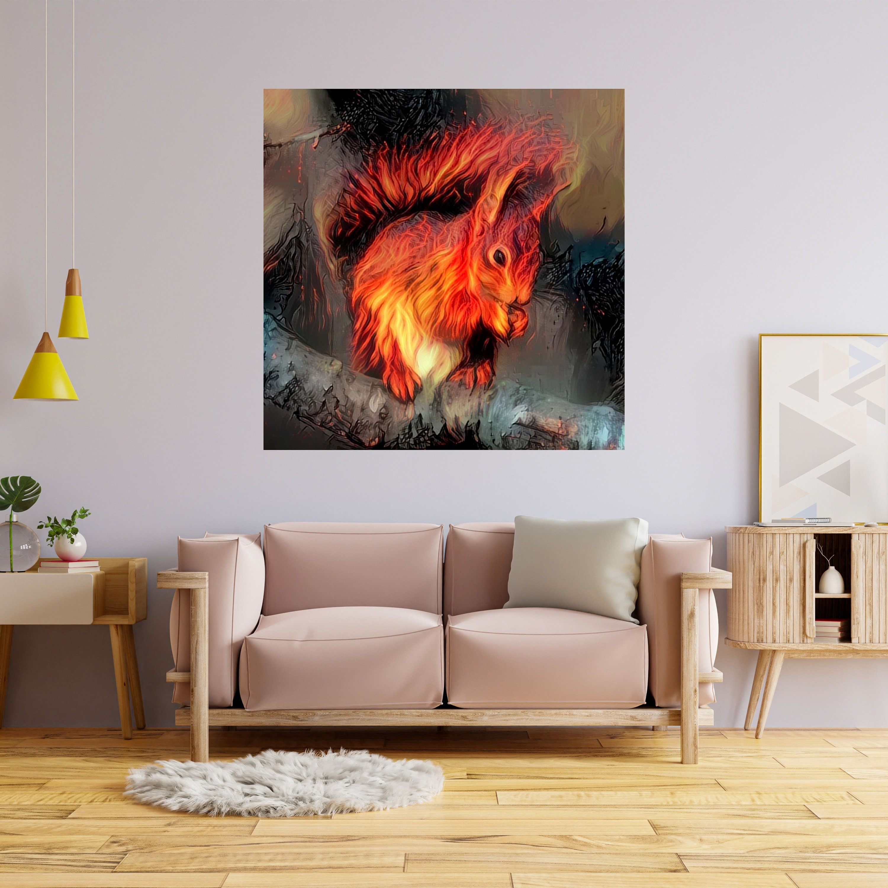 Tableau d'écureuil Abstrait, Tableau Animaux, Paysage, Foret, Écureuil Flamme, Moderne, Design , Imp