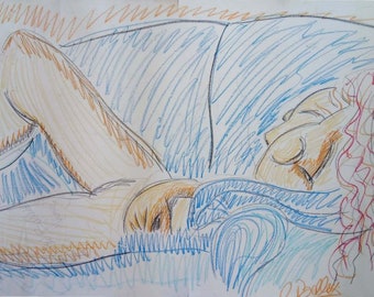 Lying Woman - Pastel and Pencil on paper - Artist RBalletti - #MOA9MM\