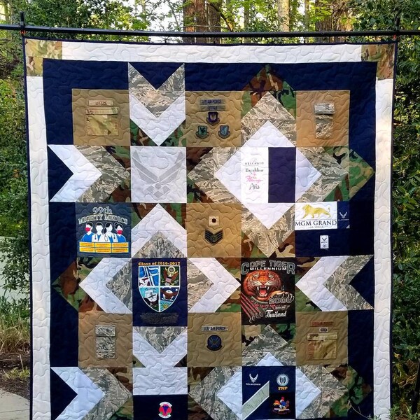 MILITARY Memory Quilt  made from Uniforms, Tshirts