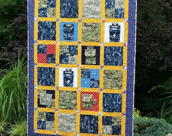 MILITARY & First Responder Memory Quilt made from Uniforms, T-shirts