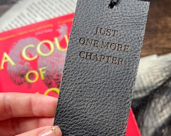 Engraved Leather Bookmark with Tassel: Just One More Chapter