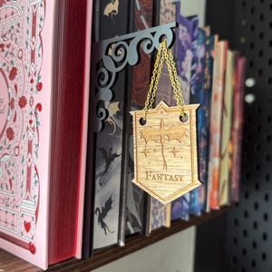 Bookshelf Genre Library Signs – Unique Bookshelf Markers | Acrylic & Veneered MDF | Hanging Shelf Decor
