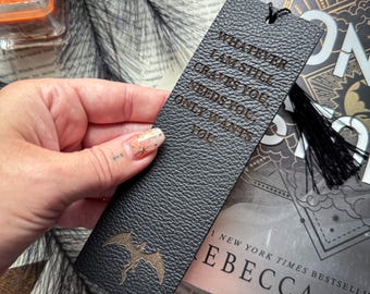 Onyx Storm Inspired Engraved Black Leather Bookmark: Whatever I am, still craves you...