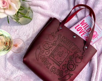 ¡Bolso de cuero hecho a mano Smutty Book Club para amantes de los libros!