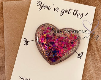 Positivity Pocket Hug: Handmade Glitter Heart, Affirmation Card