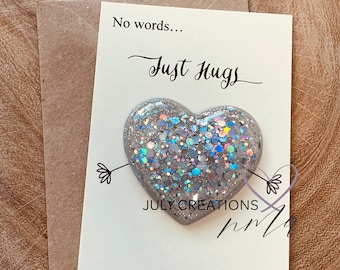 Regalo de bolsillo: Corazón de resina con purpurina - Duelo, pérdida, ruptura