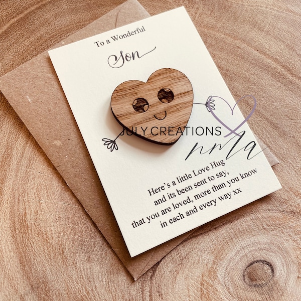 Eiche Pocket Hug: Personalisiertes Sohn Geschenk, Letterbox Karte
