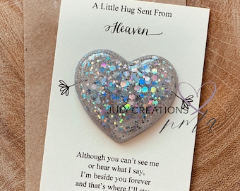 Bereavement Gift: Handmade Resin Heart Hug, Grief Token & Card