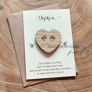 Câlin de poche personnalisable, cadeau pour fille, fils, ami et plus, cadeau boîte aux lettres, câlin symbolique, coeur en bois, envoi d'amour, câlin de poche