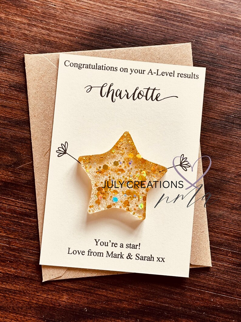 Custom A-level Congratulations Card: Glitter Star Pocket Hug - Etsy