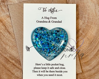 Custom Pocket Hug: Handmade Glitter Heart, Sending Hugs Gift