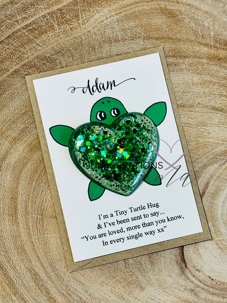 Tiny Turtle Pocket Hug & Customised Card. Affirmation Hug, Letterbox ...
