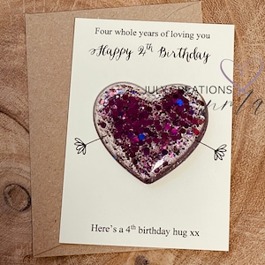 Ricordo del 4° compleanno, biglietto regalo per il 4° compleanno, ricordo di abbraccio tascabile, regalo per cassetta delle lettere, regalo per il 4° compleanno di figlia o figlio