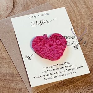Gehäkelte Tasche Umarmung & Karte für Ihre Schwester. Schwester Geschenk und Karte. Geschenk für sie