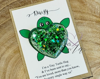Personalized Glitter Turtle Pocket Hug: Token Gift