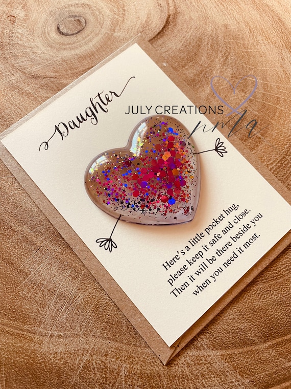 Daughter Gift: Handmade Glitter Resin Pocket Hug Keepsake