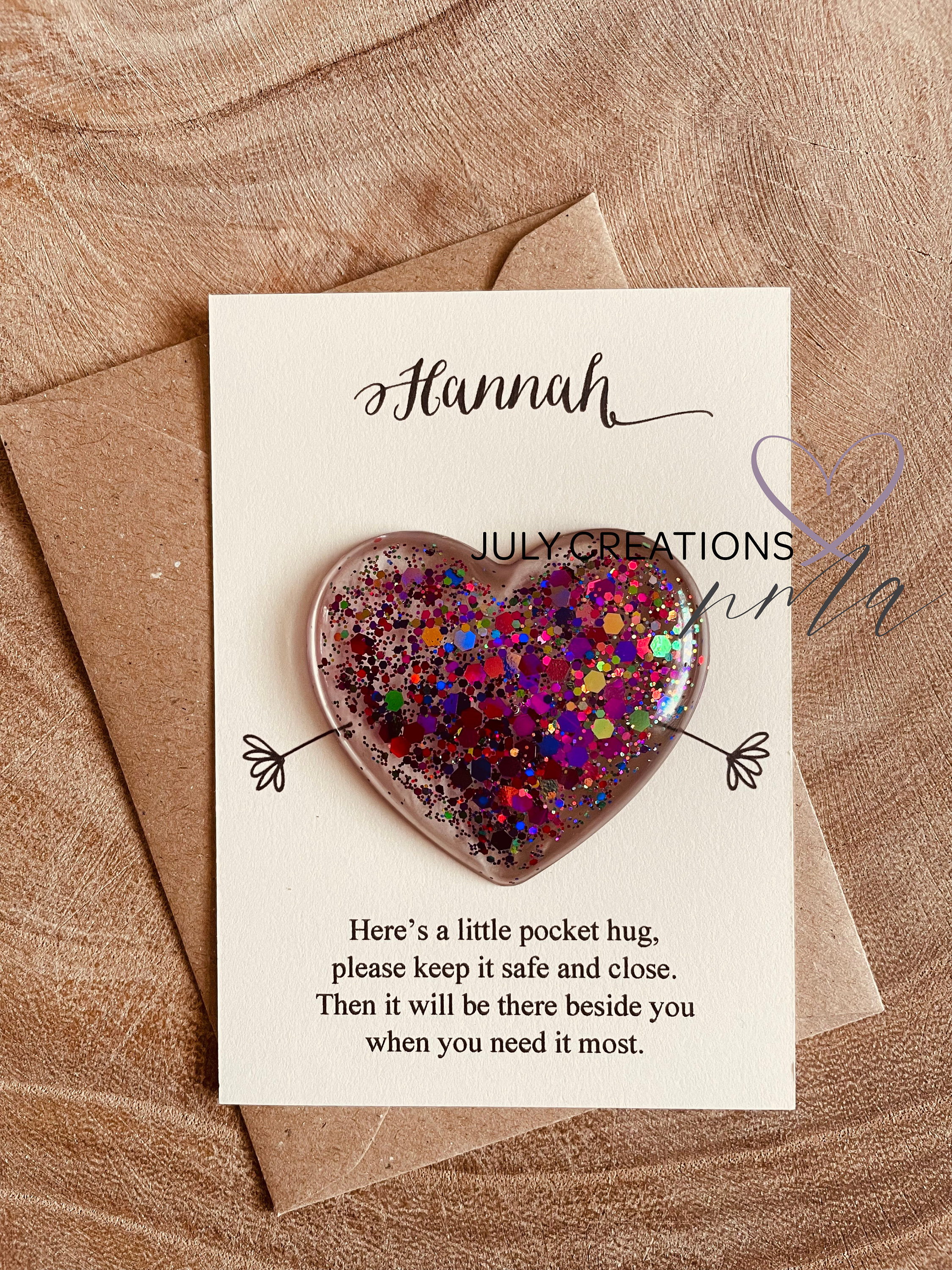 Customisable pocket hug and card, birthday gift for daughter, son, friend and more