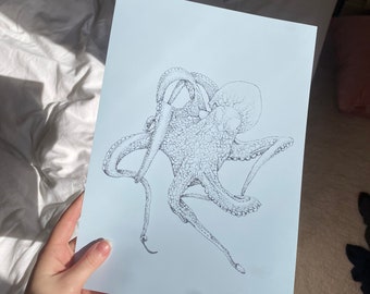 タコ（Octopus Vulgaris）ジクレー版画、A4、A3、またはA2 - 水中壁画
