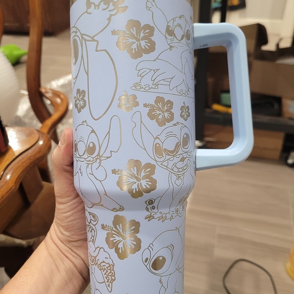 Engraved stitch cup 40 oz with handle