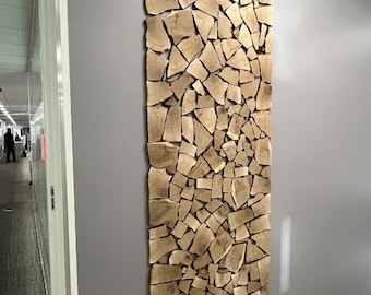 250 piezas = 1,5 a 2 m² de discos partidos 3D de madera maciza de árbol en varios tamaños, colores y formas para revestimiento de paredes en 2 variantes