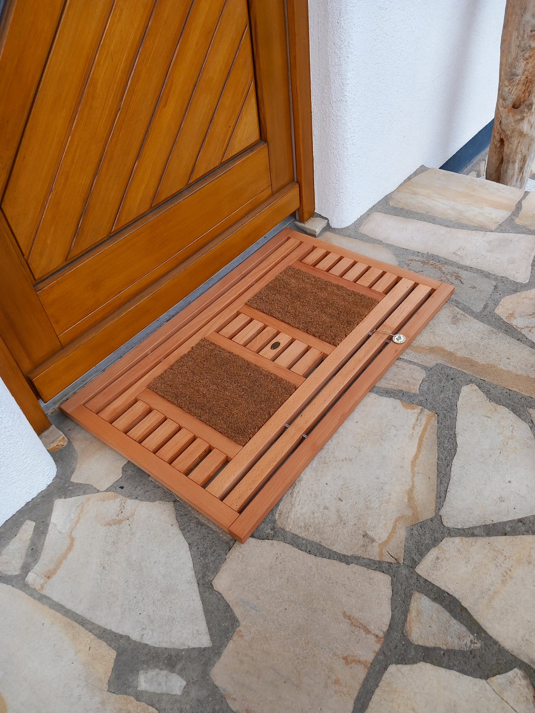 Beautiful Rectangular Doormat Made of Solid Beech Wood With Two Coconut ...