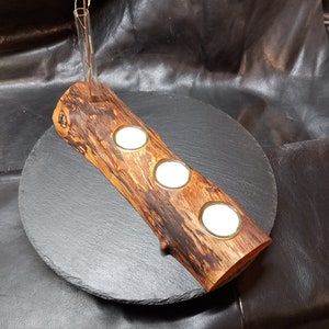 Tealight holder, gift idea, unique natural wood made of glass combined with a sturdy test tube vase and sprayed dried flowers, unique solid wood piece.