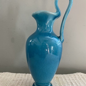 Rookwood Pottery seconds 10” Ewer Pitcher High Glaze Blue MCM 1943 Arts & Craft Mission Style
