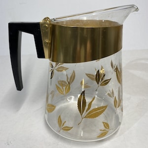 Vintage David Douglas Gold Leaves Coffee Pot MCM Midcentury Modern Flameproof