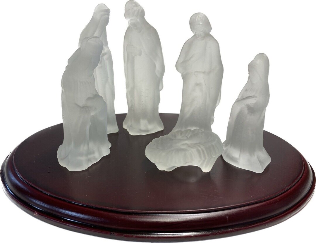 7 Pc Vintage Frosted Glass Paste Nativity Set Elegant Etsy