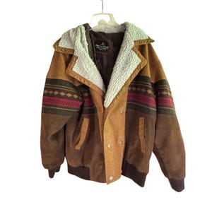 Vintage Oscar Piel Suede Leather Jacket Southwestern Aztec Mens M