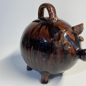 Old Bennington Style Piggy Bank Unusual Primitive Rustic Collectible Pottery