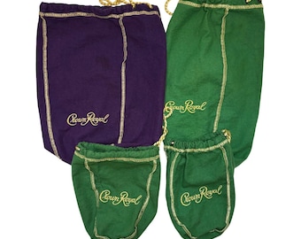 Lote de bolsos Crown Royal: Tela artesanal verde y morada