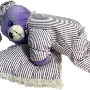 Nanco vintage 1990 slaperige teddybeer paars kussen nacht pyjama gevuld pluche