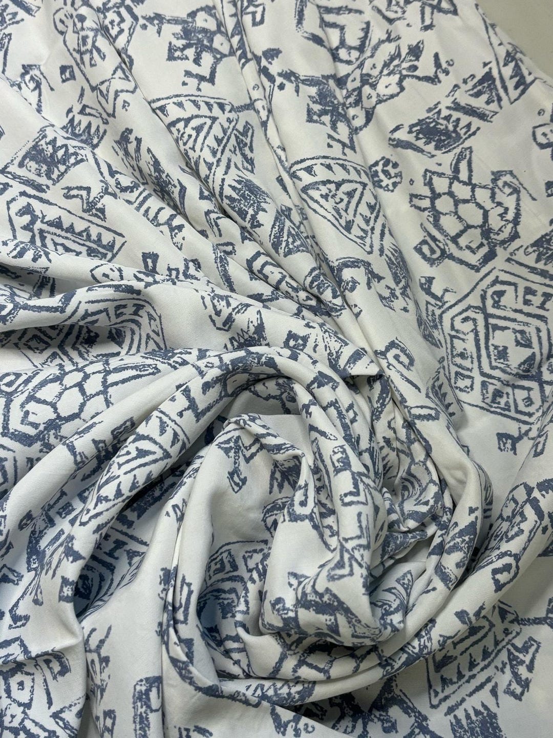 Stickstoff Vorhangstoff Meterware Baumwolle Blau Weiß Modern Ethno