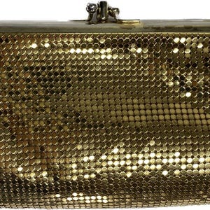 Cartera vintage de dos compartimentos con cadena de malla en tono dorado, bolso de mano pequeño formal elegante