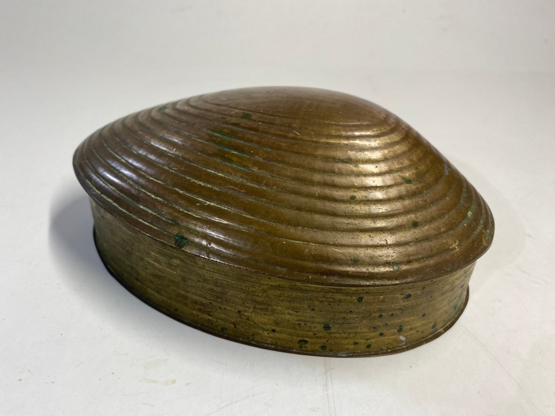 Vintage Brass Clam Shell Container Hinged MCM Trinket Box Etsy