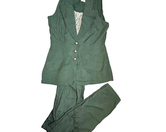 Vintage 80s All That Jazz 2 Piece Outfit Green Lace Juniors 11/12 Womens S