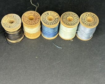 5 Vintage SILK Thread Wood Spools Richardsons, JP Coats