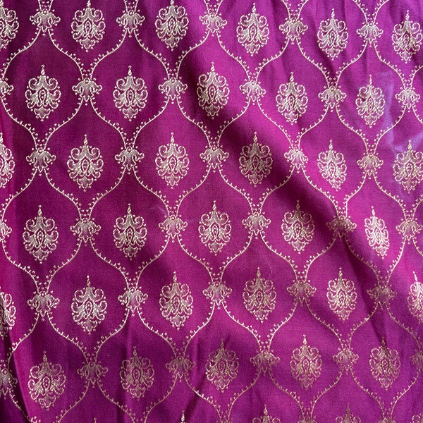 Magenta Pink and Gold Brocade - Apparel Sewing Fabric- By the Yard- Indian, Embroidered, Clothing, Cloth