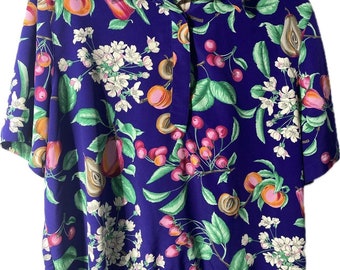 Vintage Alfred Dunner Blusa Top Camisa Mujer 18 Fruta Floral Azul Hombreras