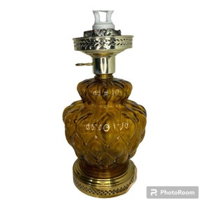 Vintage Quilted Amber Glass Messing Electric Hurricane Style MCM Tischlampe WIE IST