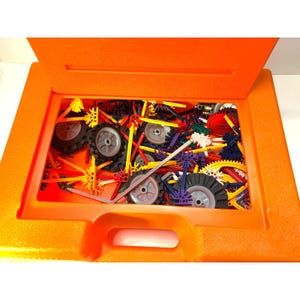 Vintage K'NEX Toy 90s Orange Hard Carrying Case and Pieces