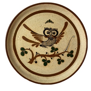 Vintage Tonala Mexican Stoneware Catch All Plate Owl Platter Dish 10” Decorative Pottery Wall Hanging