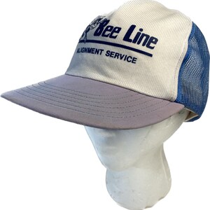 Vintage Mens Bee Line Trucker Hat Foam Snapback Hat Cap Blue White Mesh
