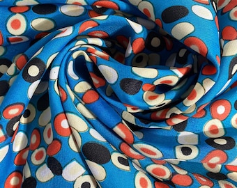 Vintage Mod Dot Sheer Fabric – Blue Retro Geometric Print, By the Yard