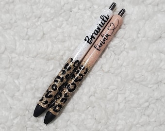 Personalized Glitter Gel Pen, custom epoxy glitter pen, custom gel pen, leopard pen, leopard