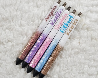 Personalized Glitter Gel Pen, custom epoxy glitter pen, custom gel pen, leopard pen, leopard