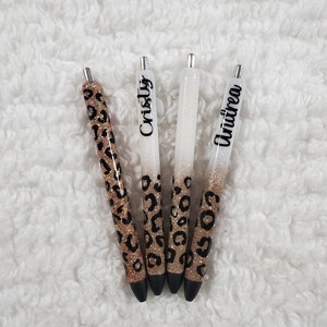 Personalized Glitter Gel Pen, custom epoxy glitter pen, custom gel pen, leopard pen, leopard