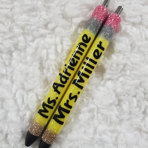 Personalized Glitter Gel Pen, custom epoxy glitter pen, custom gel pen, teacher pen, teacher gift